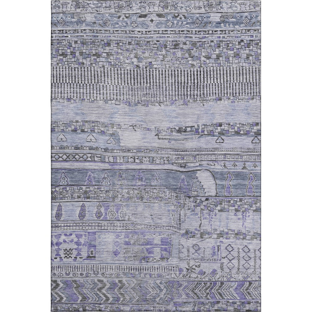 HomeRoots 5' X 8' Stylish Blue and Gray Striped Washable Area Rug with UV Protection for Active Homes 705205