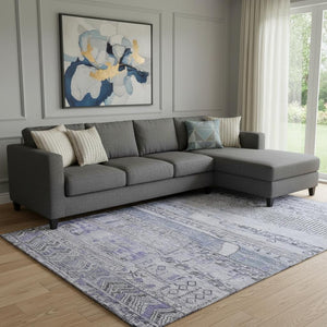 HomeRoots 8' X 10' Stylish Blue and Gray Striped Washable Area Rug with UV Protection for Versatile Living Spaces 705207
