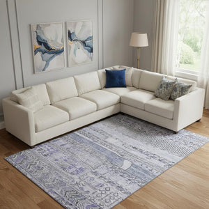 HomeRoots 9' X 12' Blue and Gray Striped Area Rug - Washable, UV-Protected, Stain-Resistant, Soft Comfort 705208