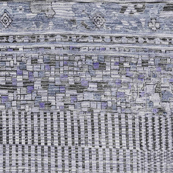 HomeRoots 9' X 12' Blue and Gray Striped Area Rug - Washable, UV-Protected, Stain-Resistant, Soft Comfort 705208