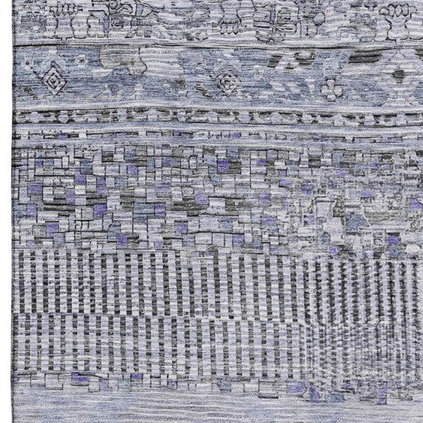 HomeRoots 9' X 12' Blue and Gray Striped Area Rug - Washable, UV-Protected, Stain-Resistant, Soft Comfort 705208