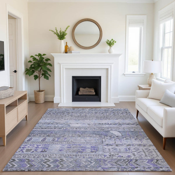 HomeRoots 10' X 14' Blue And Gray Striped Area Rug – Washable, UV Protected, Stain Resistant for Busy Homes 705209