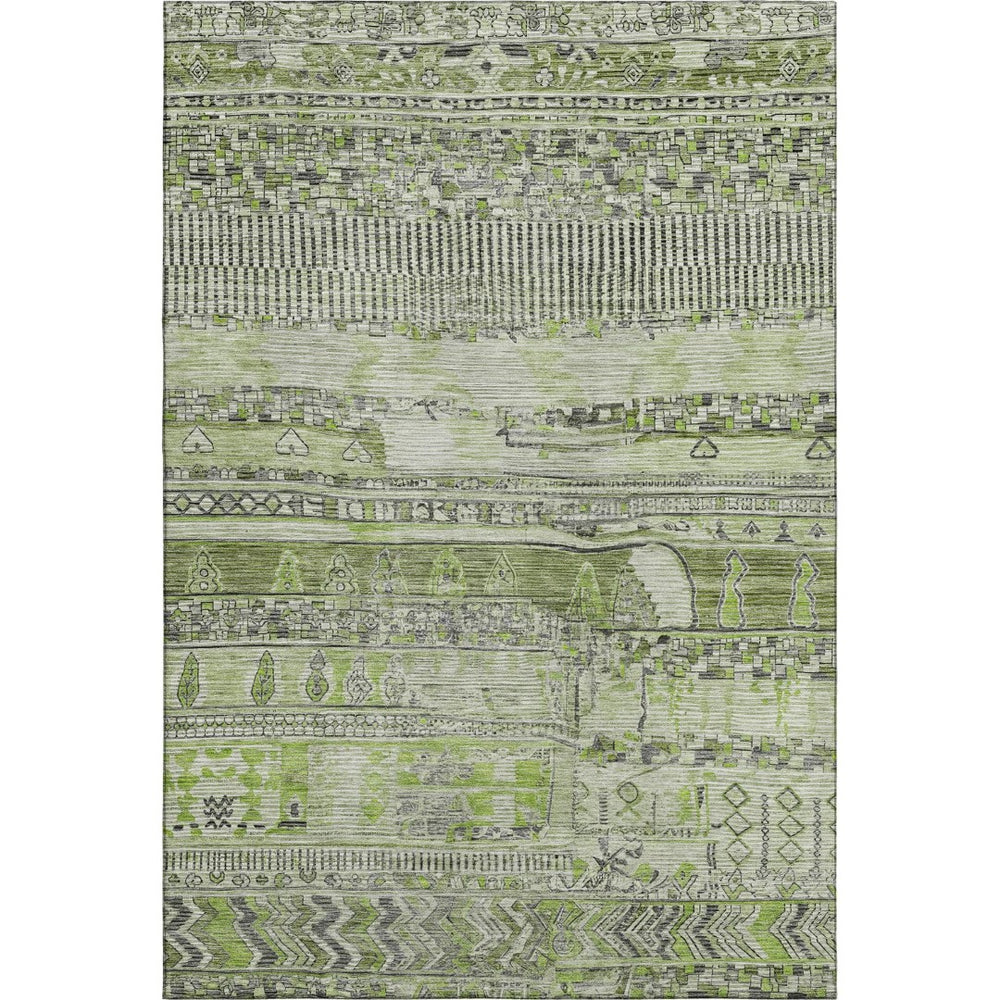 HomeRoots 5' Olive Green and Gray Striped Area Rug – Washable, UV Protected, Durable for Kids & Pets' Homes! 705211