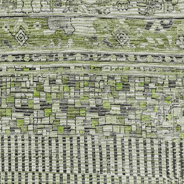 HomeRoots 5' Olive Green and Gray Striped Area Rug – Washable, UV Protected, Durable for Kids & Pets' Homes! 705211