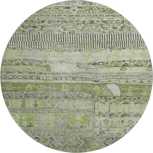 HomeRoots 8' Olive Green & Gray Striped Washable Round Rug with UV Protection - Durable, Stylish, Non-Slip Design 705212