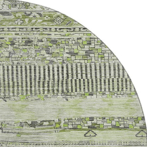HomeRoots 8' Olive Green & Gray Striped Washable Round Rug with UV Protection - Durable, Stylish, Non-Slip Design 705212