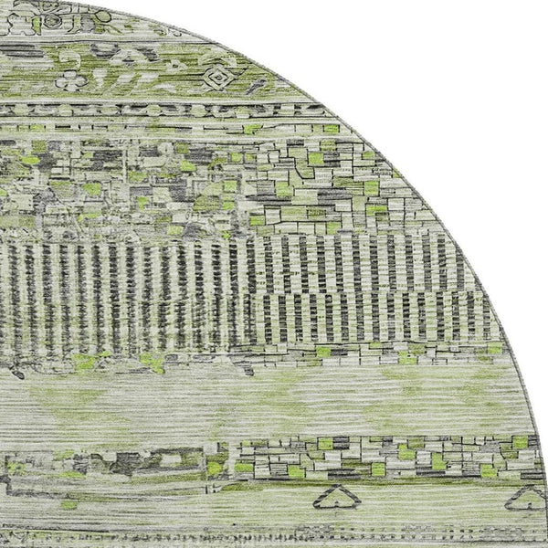 HomeRoots 8' Olive Green & Gray Striped Washable Round Rug with UV Protection - Durable, Stylish, Non-Slip Design 705212