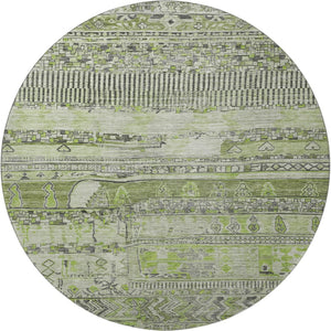 HomeRoots 8' Olive Green & Gray Striped Washable Round Rug with UV Protection - Durable, Stylish, Non-Slip Design 705212