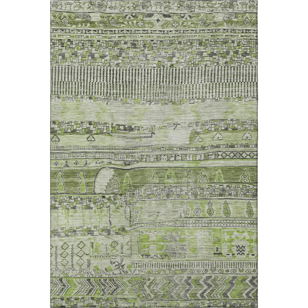 HomeRoots 8' x 10' Olive Green and Gray Striped Area Rug - Durable, Stain-Resistant, UV Protected for Any Space 705213