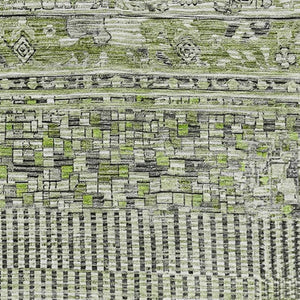 HomeRoots 9' X 12' Olive Green and Gray Striped Washable Area Rug with Stain Resistance & UV Protection 705214
