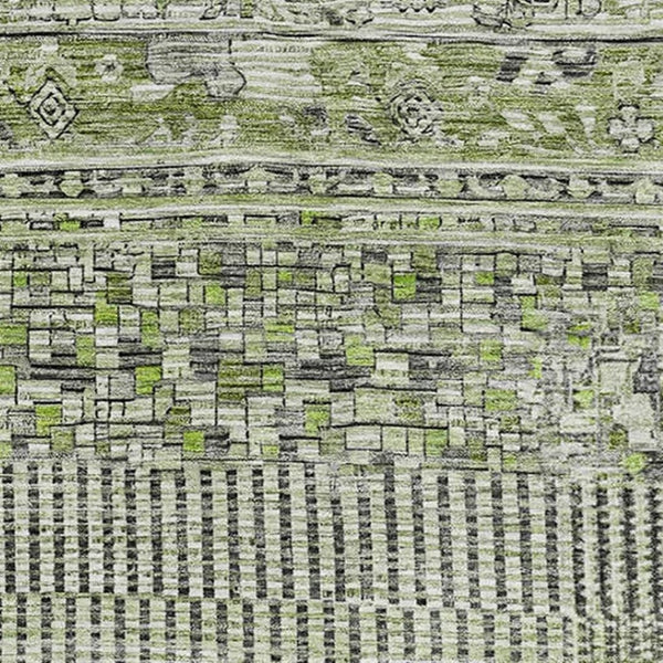 HomeRoots 9' X 12' Olive Green and Gray Striped Washable Area Rug with Stain Resistance & UV Protection 705214