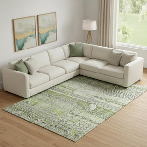 HomeRoots 10' Olive Green & Gray Striped Washable Area Rug - UV Protected, Durable, Family-Friendly Design 705215