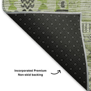 HomeRoots 10' Olive Green & Gray Striped Washable Area Rug - UV Protected, Durable, Family-Friendly Design 705215
