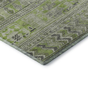 HomeRoots 10' Olive Green & Gray Striped Washable Area Rug - UV Protected, Durable, Family-Friendly Design 705215