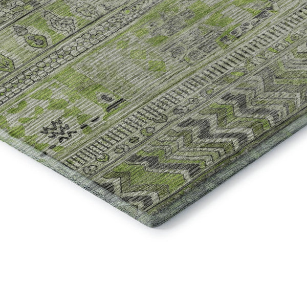 HomeRoots 10' Olive Green & Gray Striped Washable Area Rug - UV Protected, Durable, Family-Friendly Design 705215