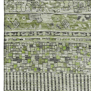 HomeRoots 10' Olive Green & Gray Striped Washable Area Rug - UV Protected, Durable, Family-Friendly Design 705215
