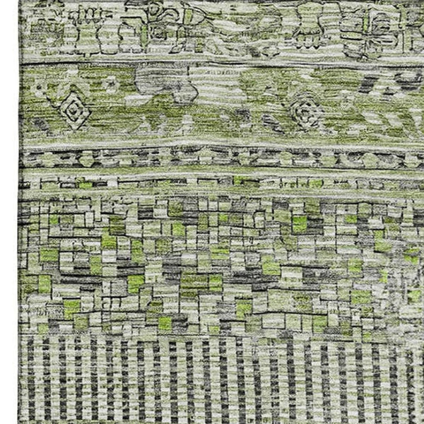 HomeRoots 10' Olive Green & Gray Striped Washable Area Rug - UV Protected, Durable, Family-Friendly Design 705215