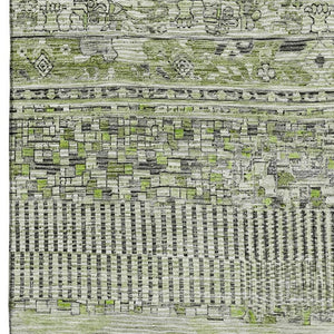 HomeRoots 10' Olive Green & Gray Striped Washable Area Rug - UV Protected, Durable, Family-Friendly Design 705215