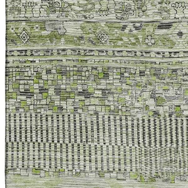 HomeRoots 10' Olive Green & Gray Striped Washable Area Rug - UV Protected, Durable, Family-Friendly Design 705215