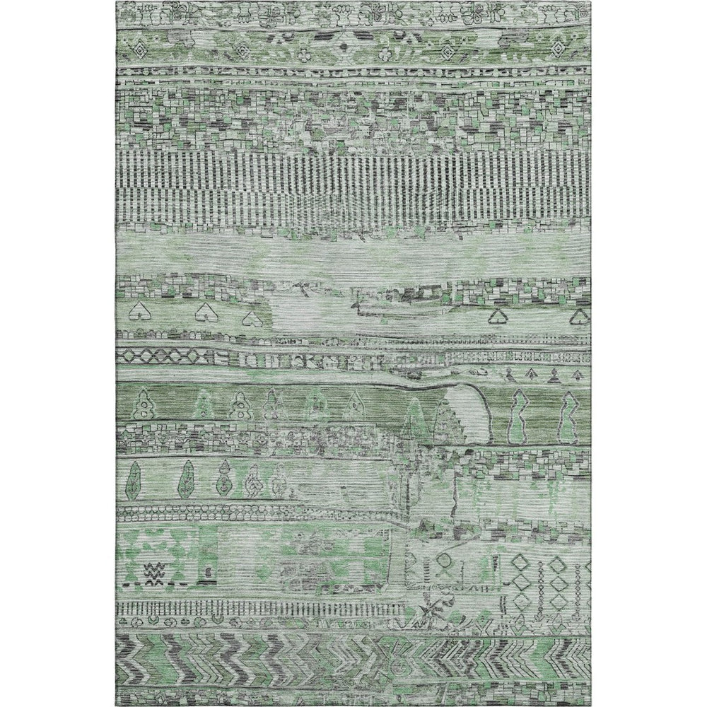 HomeRoots 5' X 8' Sage and Gray Striped Washable Area Rug – Durable, UV-Protected, Perfect for Families & Pets 705217
