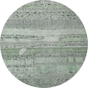 HomeRoots 8' Sage and Gray Striped Washable Round Rug - Durable, UV-Protected, Easy-Care, Stylish Accent Piece 705218