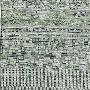 HomeRoots 8' X 10' Sage & Gray Striped Washable Area Rug - Soft, Durable, UV-Protected for High-Traffic Spaces 705219