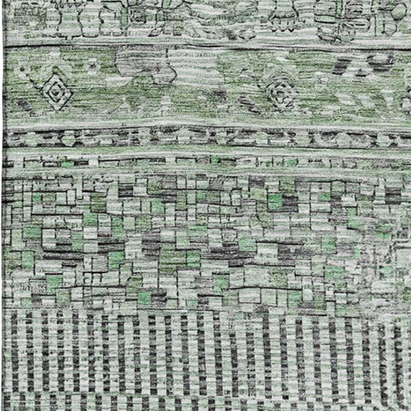HomeRoots 8' X 10' Sage & Gray Striped Washable Area Rug - Soft, Durable, UV-Protected for High-Traffic Spaces 705219
