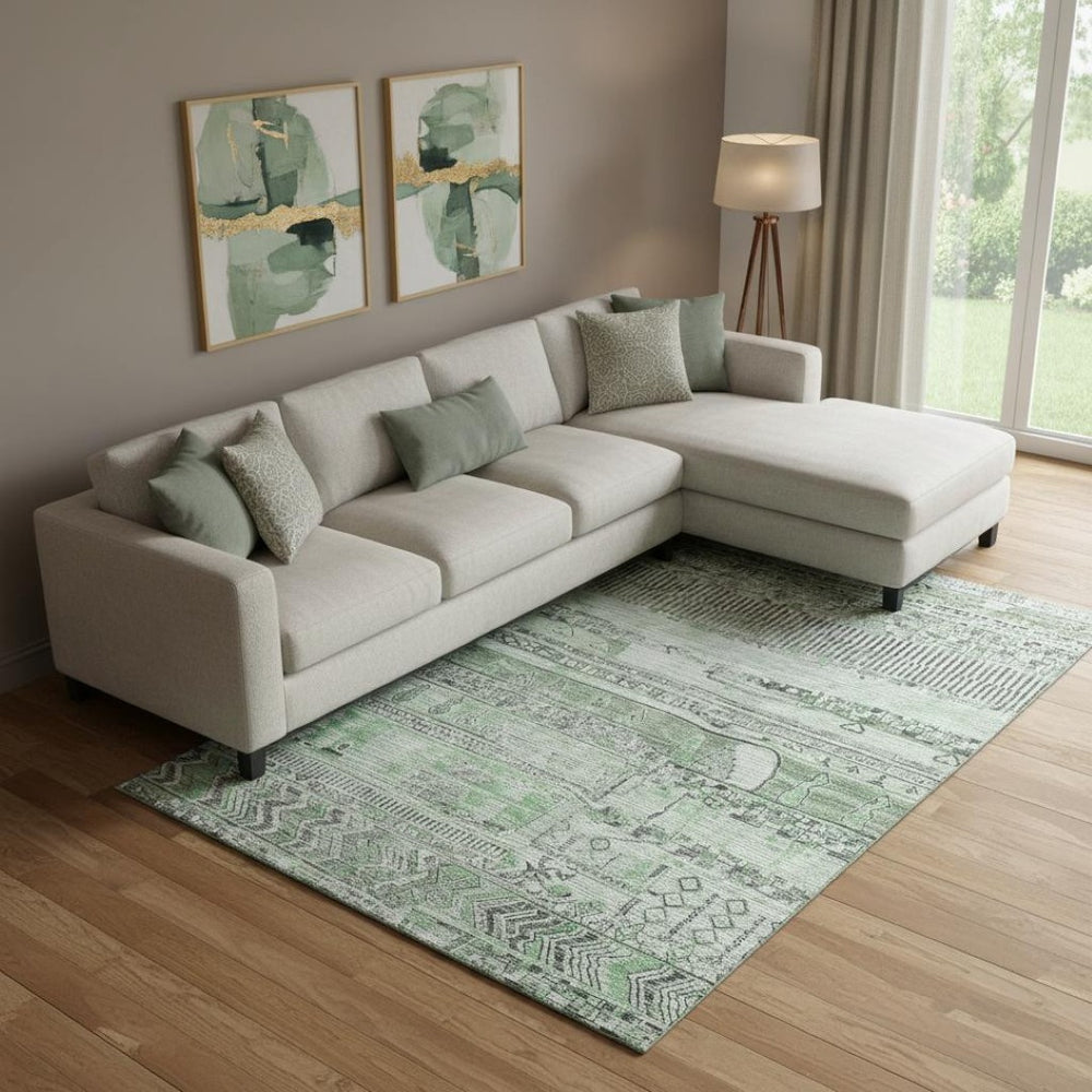 HomeRoots 9' X 12' Sage and Gray Striped Area Rug - Washable, UV Protected, Stain Resistant, Non-Slip Backing 705220