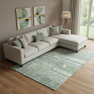 HomeRoots 9' X 12' Sage and Gray Striped Area Rug - Washable, UV Protected, Stain Resistant, Non-Slip Backing 705220