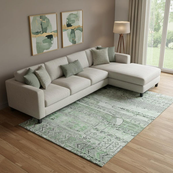 HomeRoots 9' X 12' Sage and Gray Striped Area Rug - Washable, UV Protected, Stain Resistant, Non-Slip Backing 705220