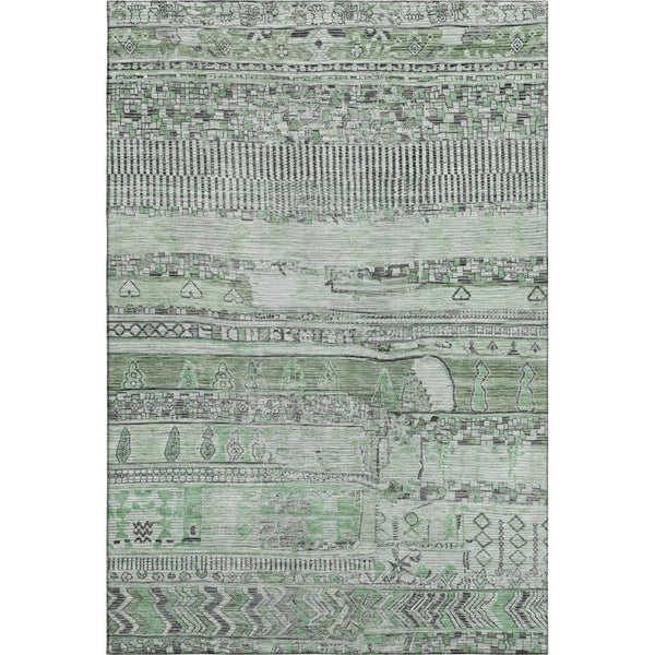 HomeRoots 9' X 12' Sage and Gray Striped Area Rug - Washable, UV Protected, Stain Resistant, Non-Slip Backing 705220