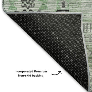 HomeRoots 9' X 12' Sage and Gray Striped Area Rug - Washable, UV Protected, Stain Resistant, Non-Slip Backing 705220