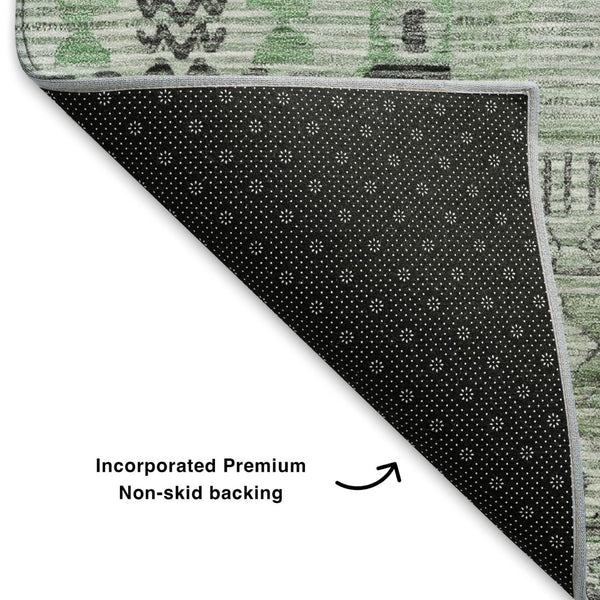 HomeRoots 9' X 12' Sage and Gray Striped Area Rug - Washable, UV Protected, Stain Resistant, Non-Slip Backing 705220