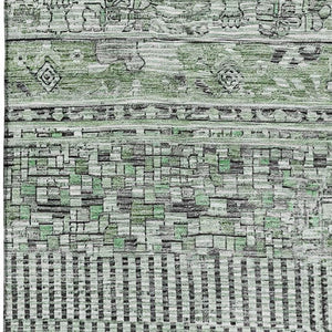 HomeRoots 9' X 12' Sage and Gray Striped Area Rug - Washable, UV Protected, Stain Resistant, Non-Slip Backing 705220