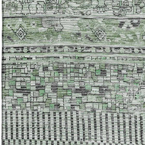 HomeRoots 9' X 12' Sage and Gray Striped Area Rug - Washable, UV Protected, Stain Resistant, Non-Slip Backing 705220