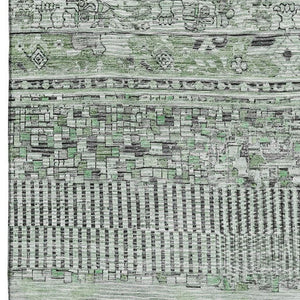 HomeRoots 9' X 12' Sage and Gray Striped Area Rug - Washable, UV Protected, Stain Resistant, Non-Slip Backing 705220