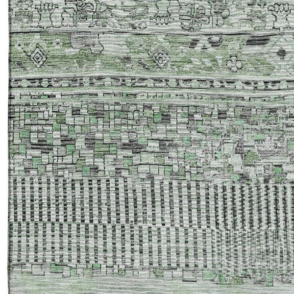 HomeRoots 9' X 12' Sage and Gray Striped Area Rug - Washable, UV Protected, Stain Resistant, Non-Slip Backing 705220