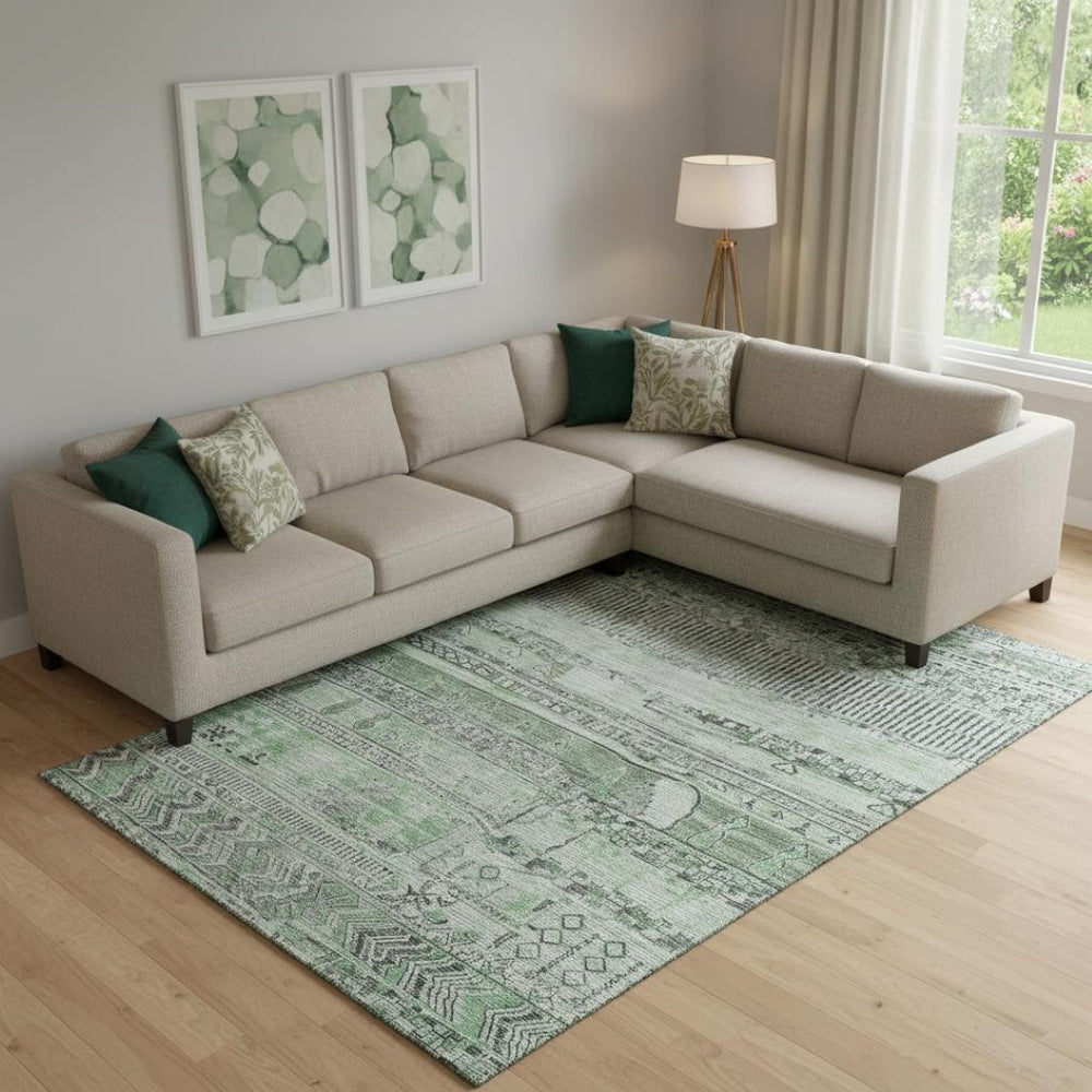 HomeRoots 10' Sage and Gray Striped Washable Area Rug with UV Protection – Perfect for Homes with Kids & Pets! 705221
