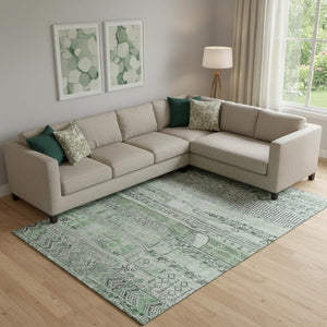 HomeRoots 10' Sage and Gray Striped Washable Area Rug with UV Protection – Perfect for Homes with Kids & Pets! 705221