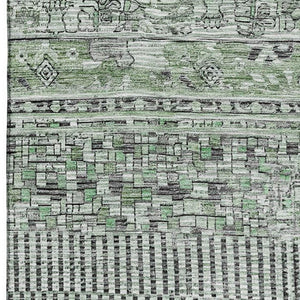 HomeRoots 10' Sage and Gray Striped Washable Area Rug with UV Protection – Perfect for Homes with Kids & Pets! 705221