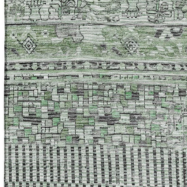 HomeRoots 10' Sage and Gray Striped Washable Area Rug with UV Protection – Perfect for Homes with Kids & Pets! 705221