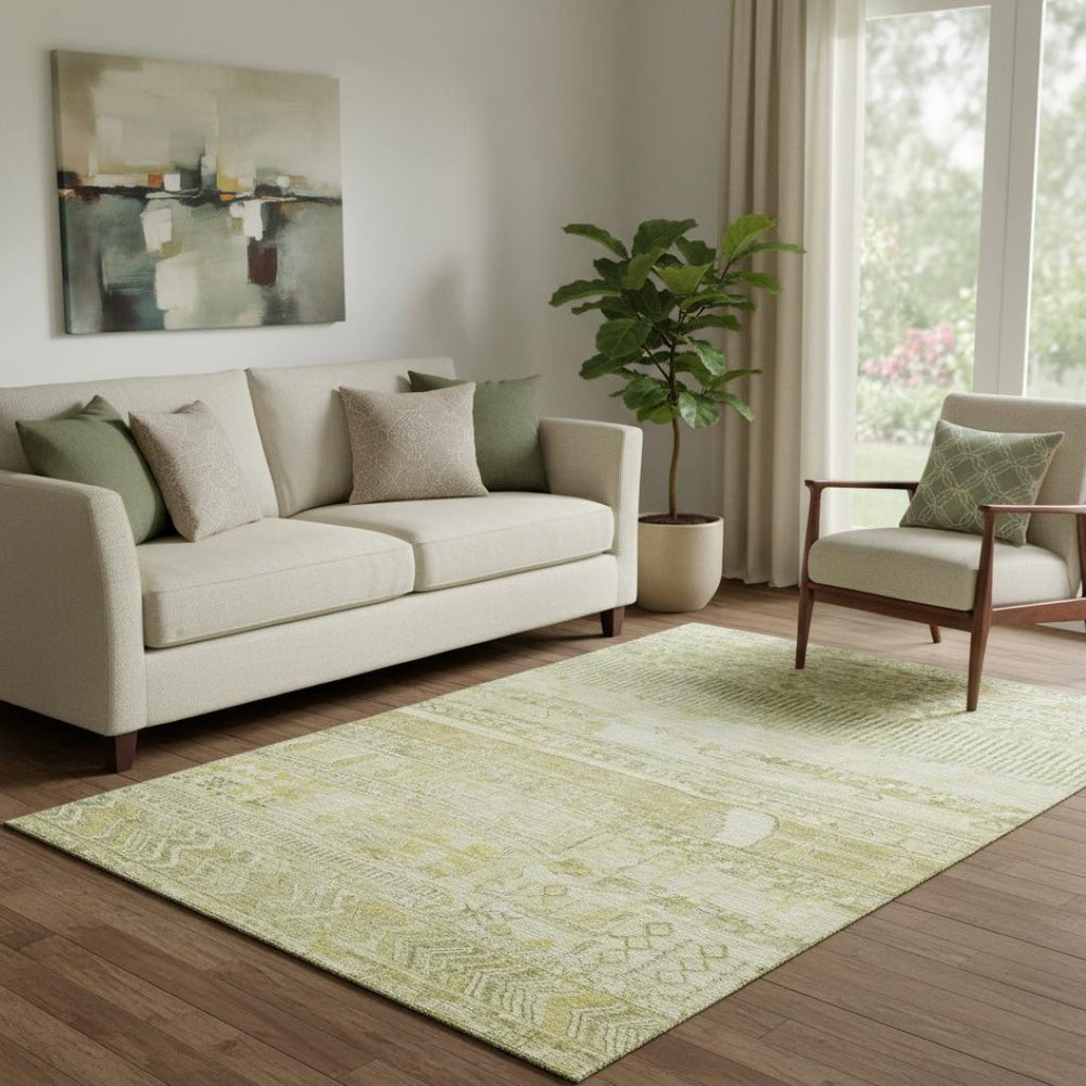 HomeRoots 5' X 8' Tan & Beige Striped Area Rug - Washable, UV-Protected, Stylish & Durable for Any Space! 705223