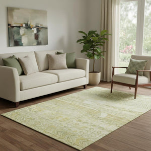 HomeRoots 5' X 8' Tan & Beige Striped Area Rug - Washable, UV-Protected, Stylish & Durable for Any Space! 705223