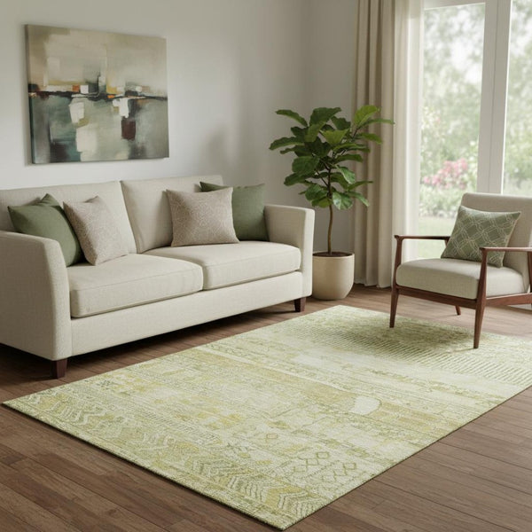 HomeRoots 5' X 8' Tan & Beige Striped Area Rug - Washable, UV-Protected, Stylish & Durable for Any Space! 705223