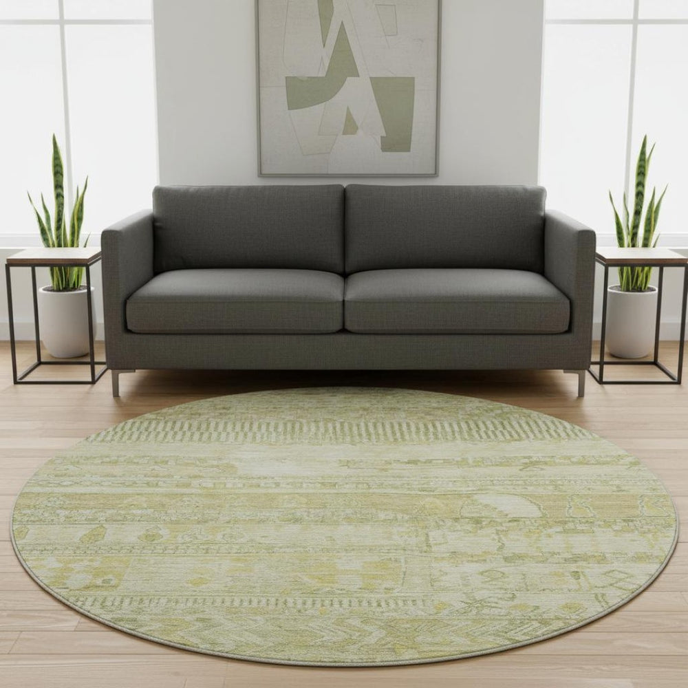 HomeRoots 8' Tan And Beige Striped Round Rug - Washable, UV Protected, Durable, Stylish for Any Room 705224