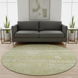 HomeRoots 8' Tan And Beige Striped Round Rug - Washable, UV Protected, Durable, Stylish for Any Room 705224