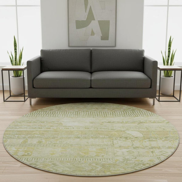 HomeRoots 8' Tan And Beige Striped Round Rug - Washable, UV Protected, Durable, Stylish for Any Room 705224
