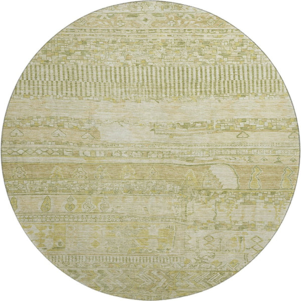 HomeRoots 8' Tan And Beige Striped Round Rug - Washable, UV Protected, Durable, Stylish for Any Room 705224