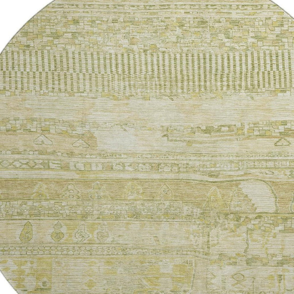 HomeRoots 8' Tan And Beige Striped Round Rug - Washable, UV Protected, Durable, Stylish for Any Room 705224