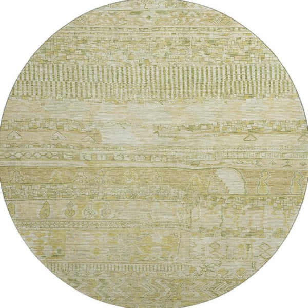 HomeRoots 8' Tan And Beige Striped Round Rug - Washable, UV Protected, Durable, Stylish for Any Room 705224
